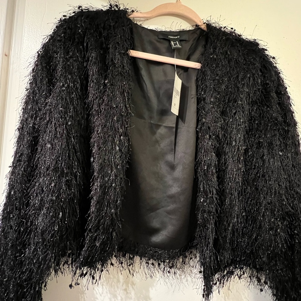 Shaggy Knit Open-Front Jacket